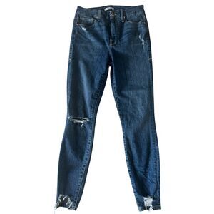 Good American Blue 349 Stretch Skinny Jeans Distressed Hem Size 6 Med Wash